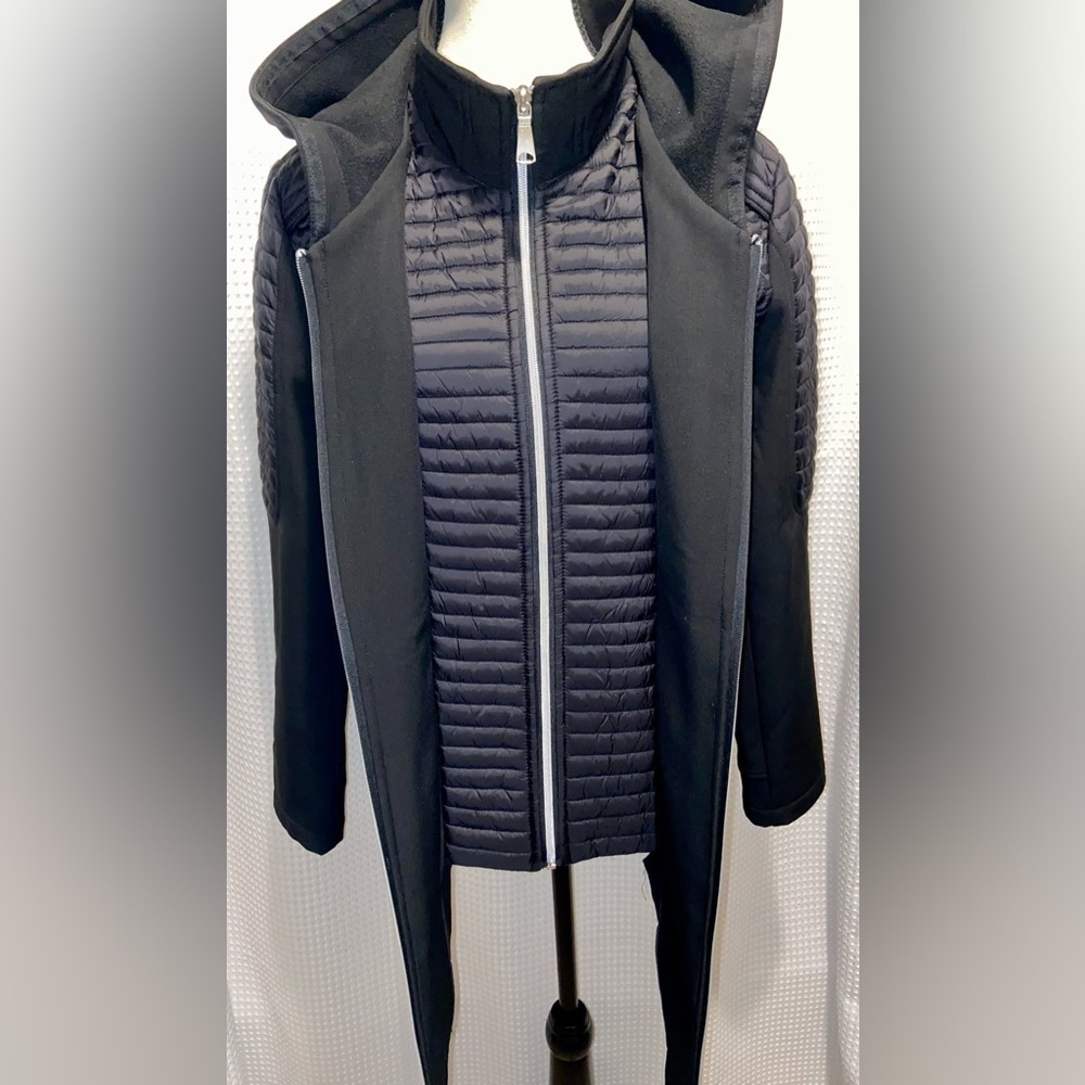 Marie Claire hooded fleece lined padded front bib Black‎ Jacket Sz medium
